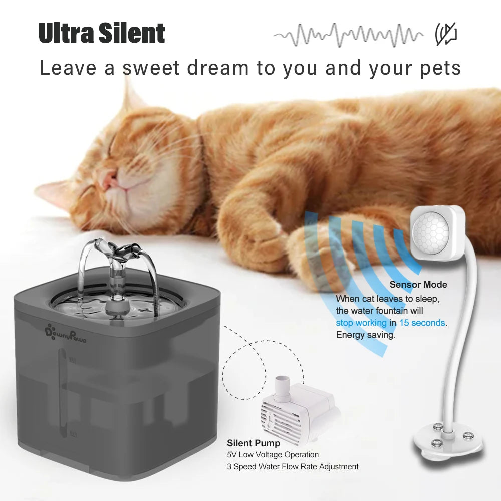 Fuente Automática de Agua para Gatos 2L | Dispensador con Filtro para Mascotas – Silenciosa y Purificadora