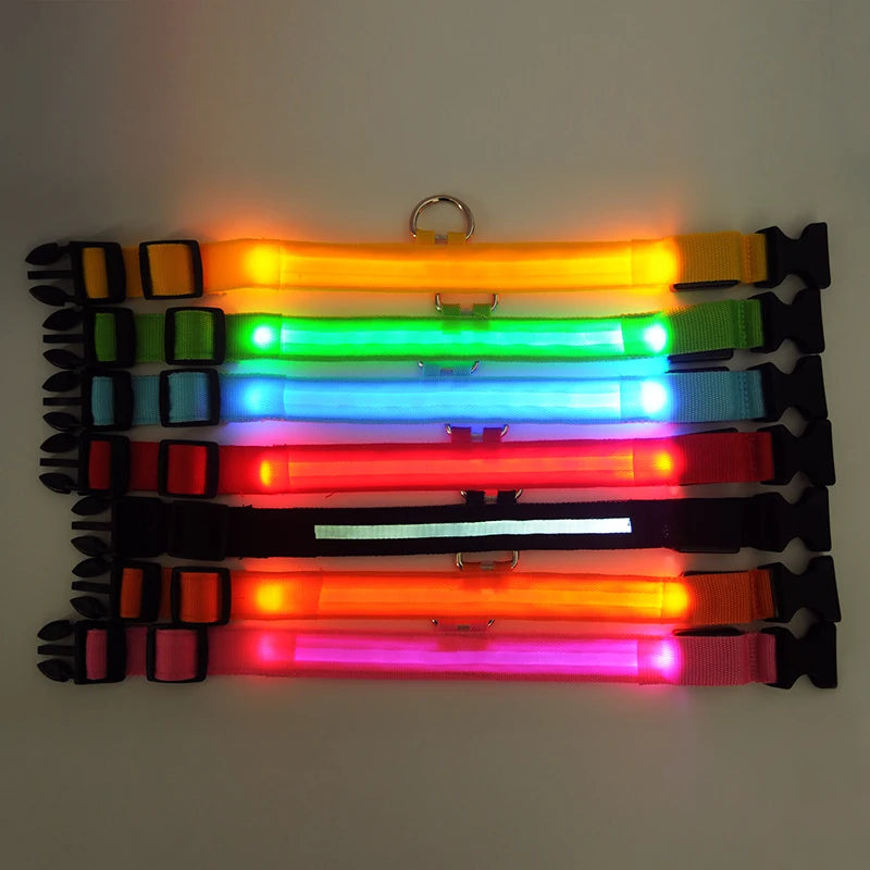 Collar LED YUDODO de Nylon para Perros y Gatos | Collar Luminoso Fluorescente de Seguridad Nocturna con Luz Intermitente