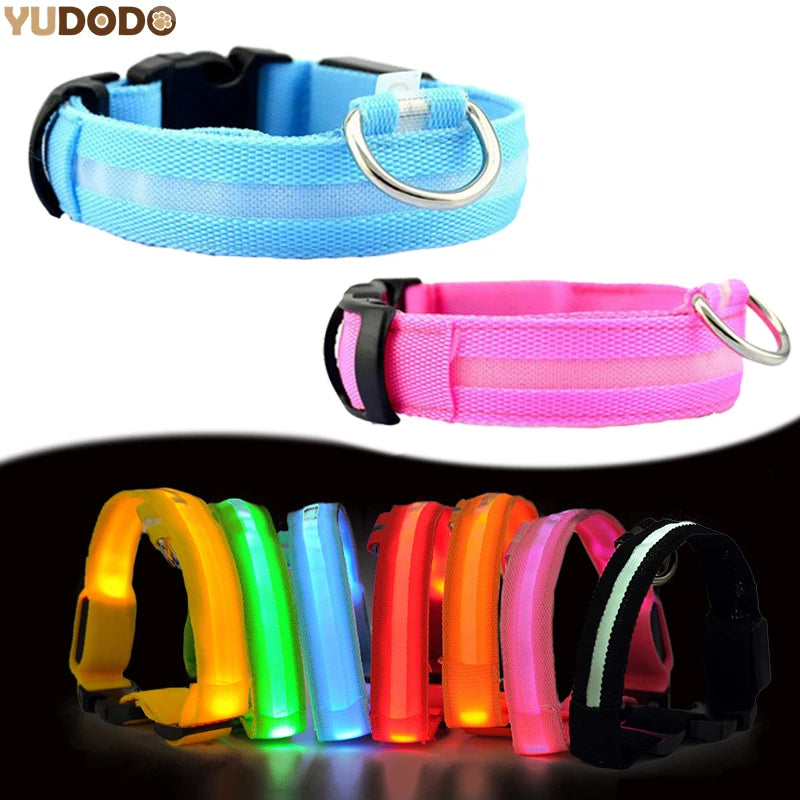 Collar LED YUDODO de Nylon para Perros y Gatos | Collar Luminoso Fluorescente de Seguridad Nocturna con Luz Intermitente