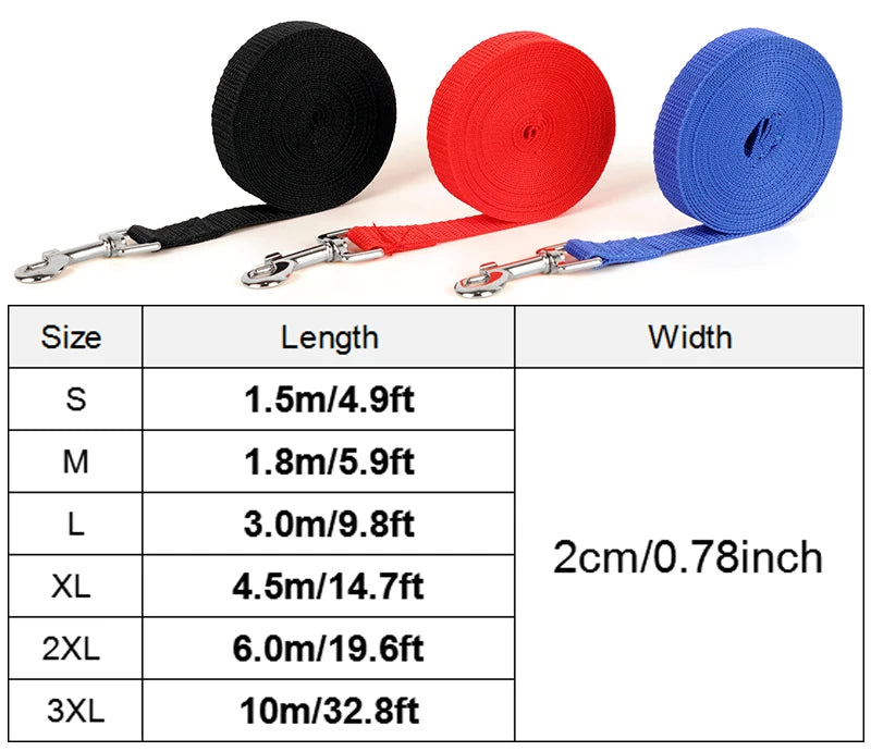 Correa de Entrenamiento de Nylon para Perros y Gatos | Longitudes 1.5–10 m | Resistente y Antitirones