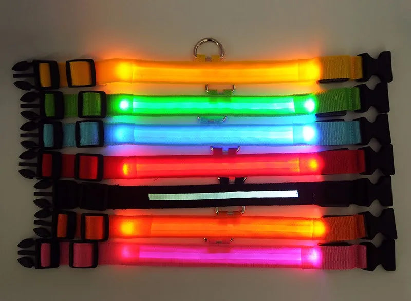 Collar LED YUDODO de Nylon para Perros y Gatos | Collar Luminoso Fluorescente de Seguridad Nocturna con Luz Intermitente