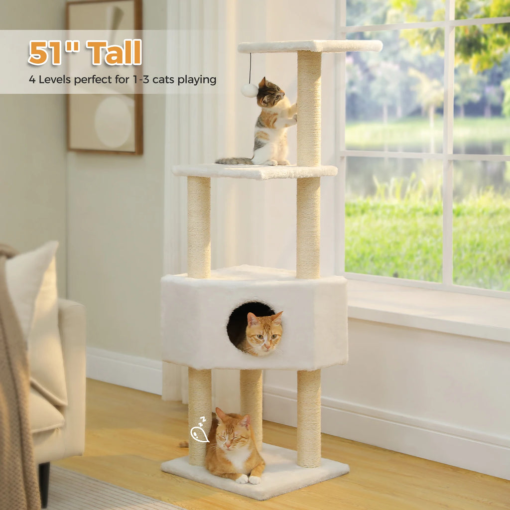 Árbol para Gatos con Juguete | Torre con Cueva, Hamaca, Percha Acolchada y Postes de Sisal