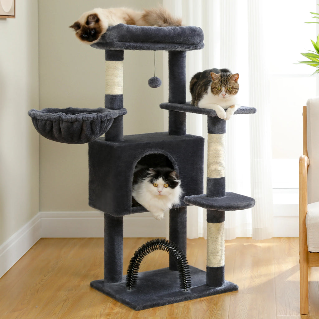 Árbol para Gatos con Juguete | Torre con Cueva, Hamaca, Percha Acolchada y Postes de Sisal