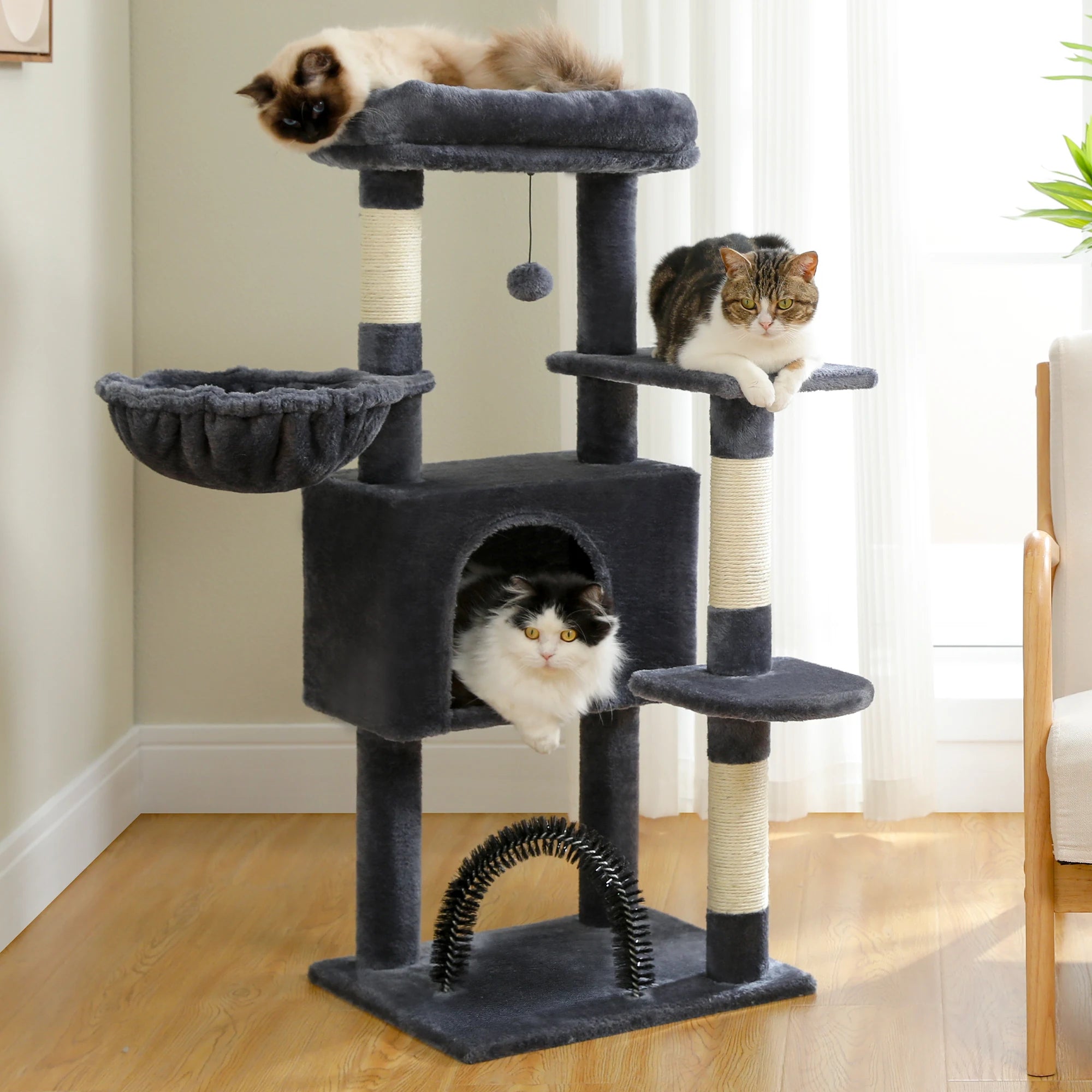 Árbol para Gatos con Juguete | Torre con Cueva, Hamaca, Percha Acolchada y Postes de Sisal