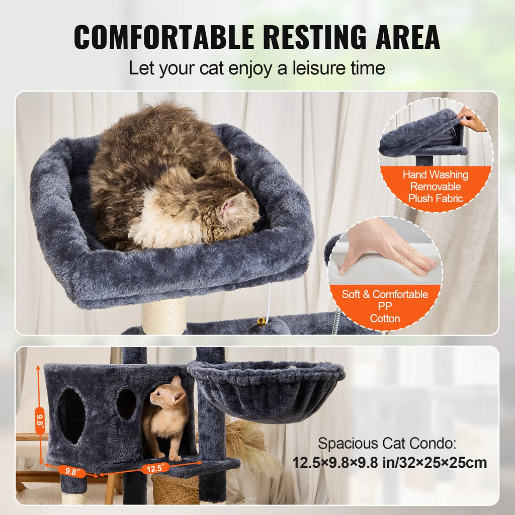 Árbol Rascador SucceBuy para Gatos de Interior | Torre con Cueva, Poste de Sisal, Hamaca y Plataformas - Gris Oscuro