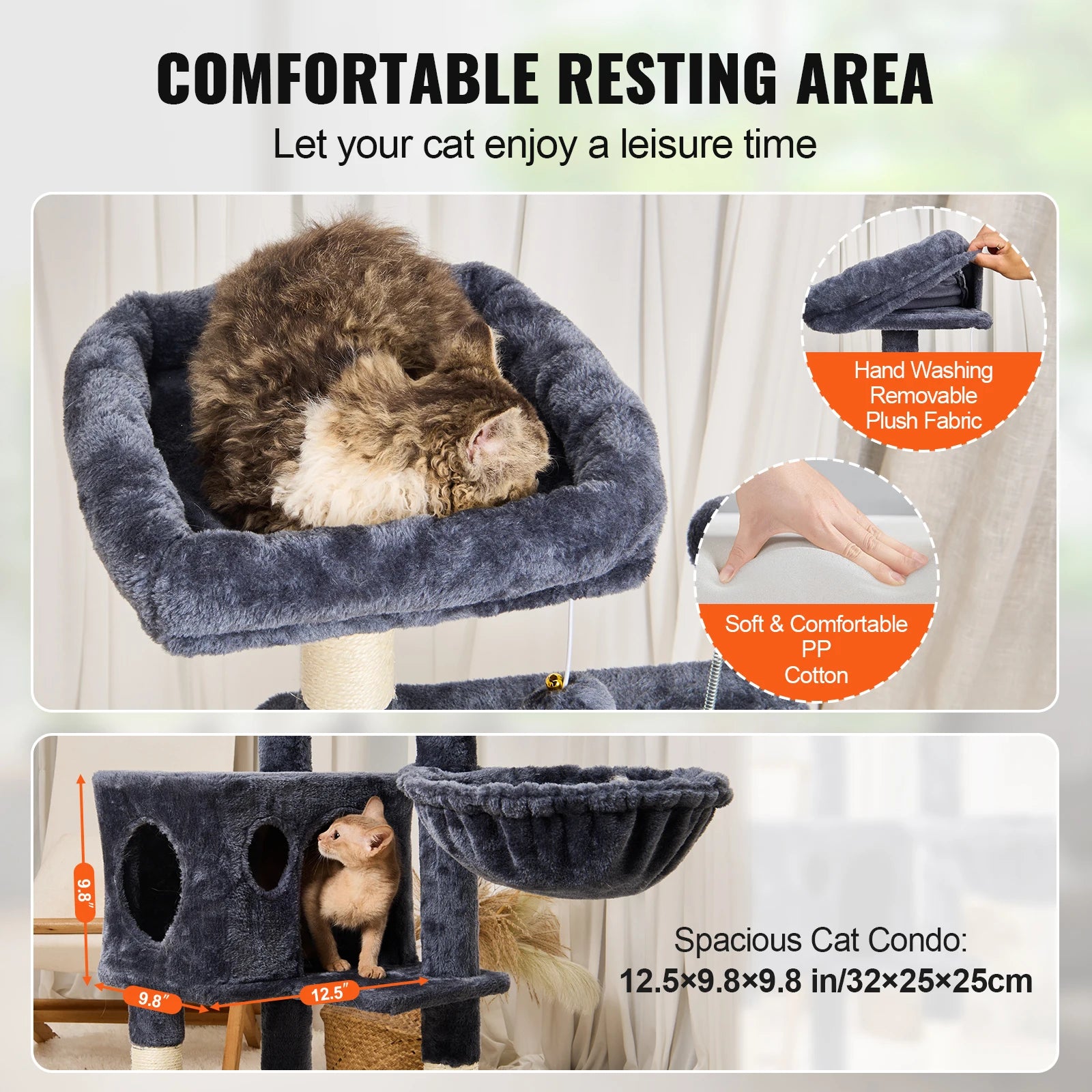 Árbol Rascador SucceBuy para Gatos de Interior | Torre con Cueva, Poste de Sisal, Hamaca y Plataformas - Gris Oscuro