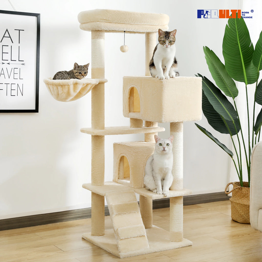 Árbol para Gatos con Juguete | Torre con Cueva, Hamaca, Percha Acolchada y Postes de Sisal