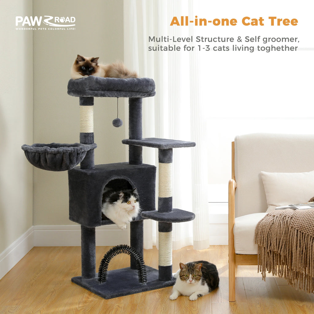 Árbol para Gatos con Juguete | Torre con Cueva, Hamaca, Percha Acolchada y Postes de Sisal