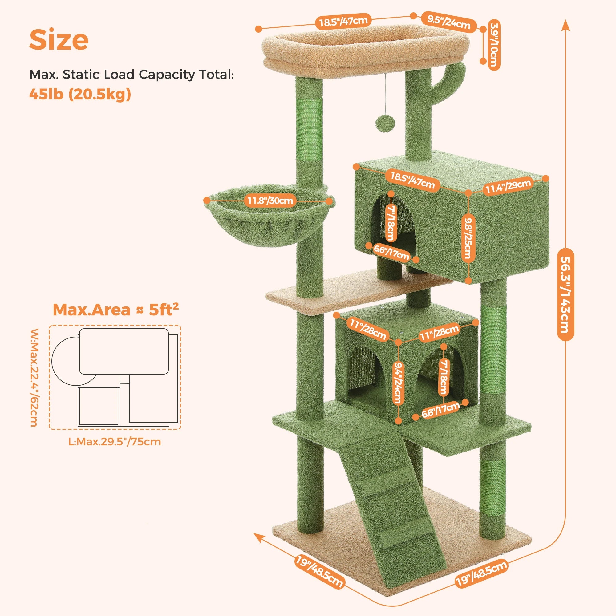 Árbol para Gatos con Juguete | Torre con Cueva, Hamaca, Percha Acolchada y Postes de Sisal