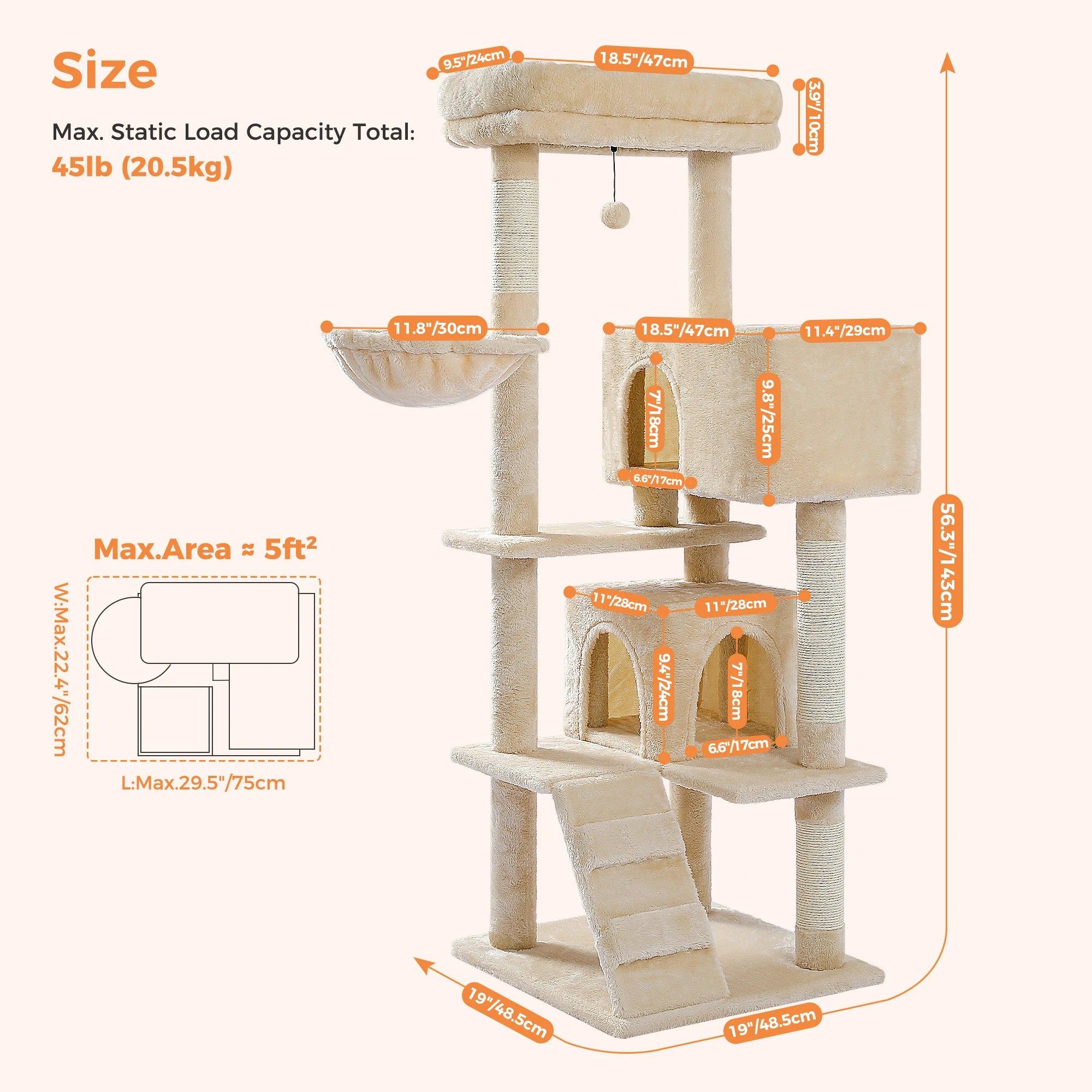 Árbol para Gatos con Juguete | Torre con Cueva, Hamaca, Percha Acolchada y Postes de Sisal