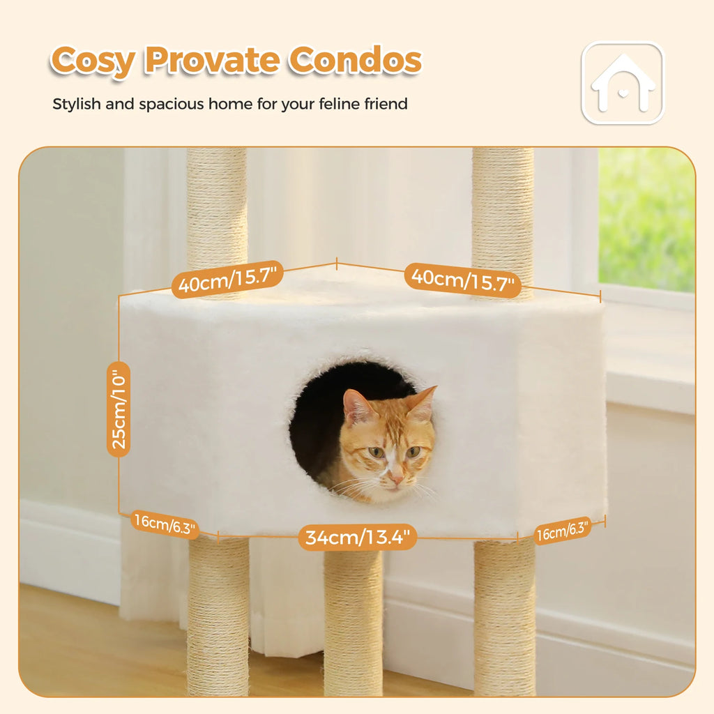Árbol para Gatos con Juguete | Torre con Cueva, Hamaca, Percha Acolchada y Postes de Sisal