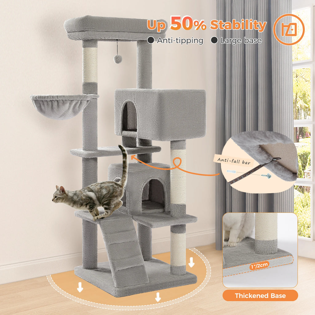 Árbol para Gatos con Juguete | Torre con Cueva, Hamaca, Percha Acolchada y Postes de Sisal