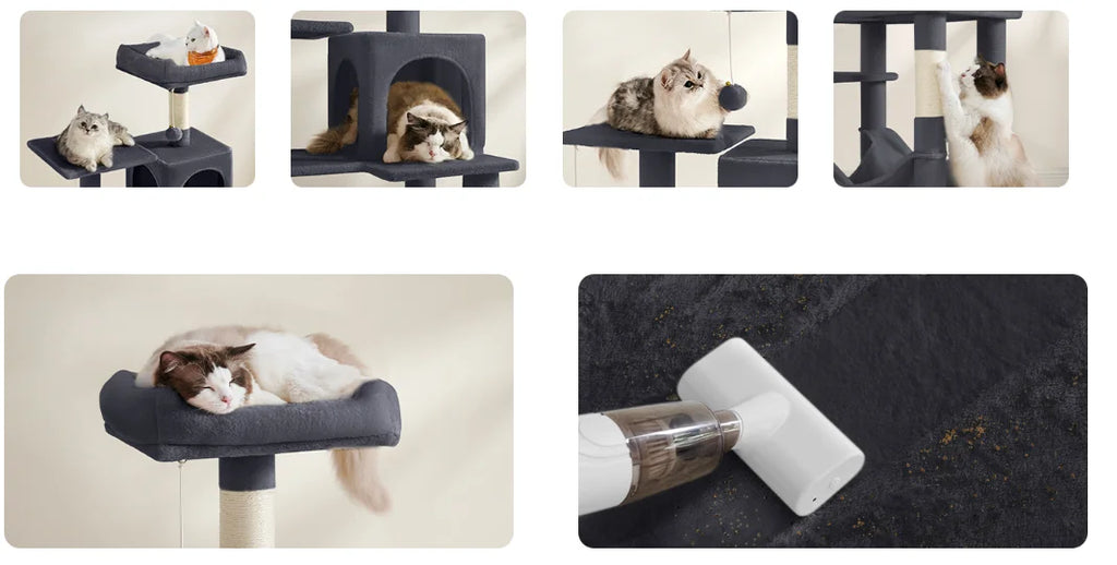 Árbol Rascador para Gatos 143 cm | Torre con Cueva, Rascadores y Perchas – Modelo Feandrea