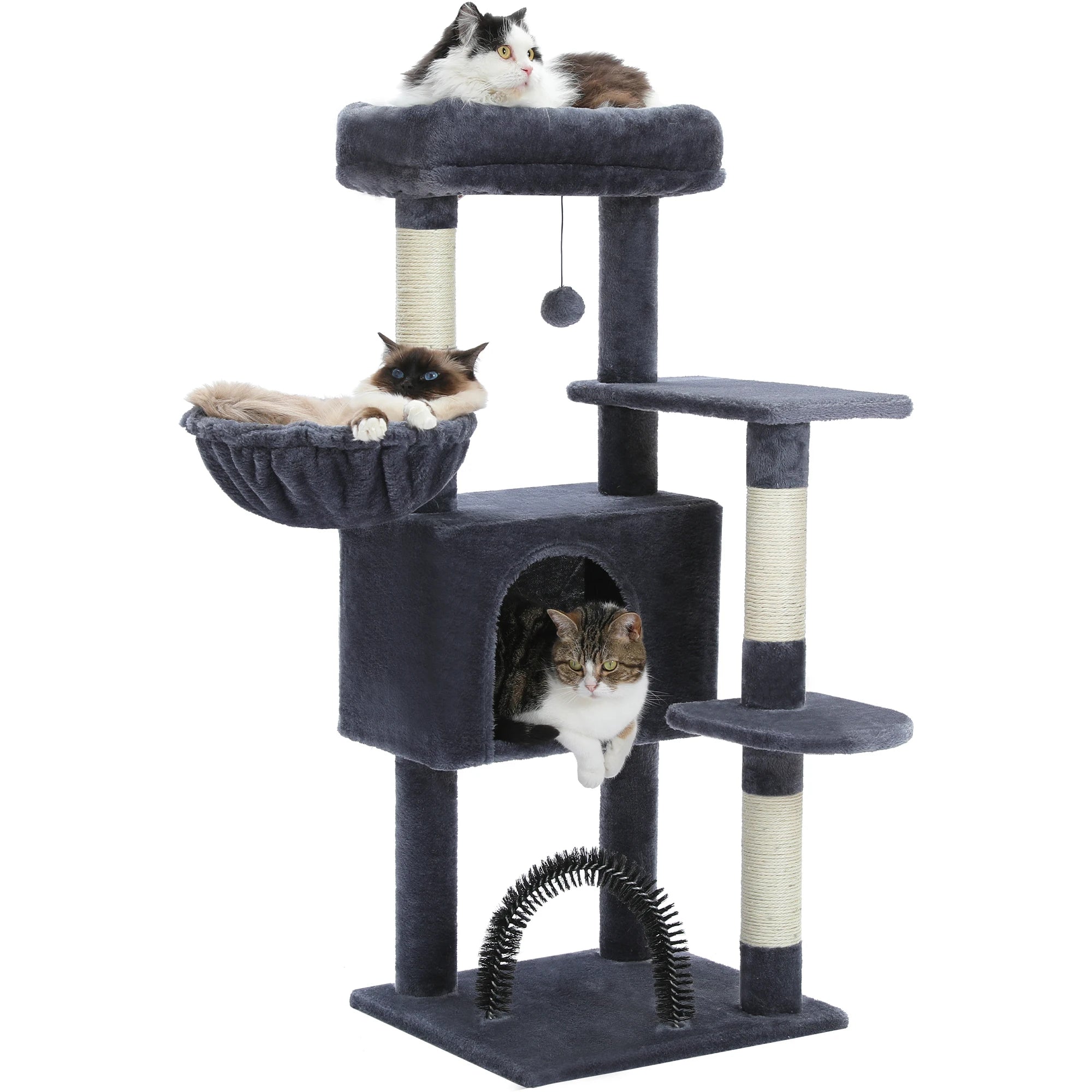 Árbol para Gatos con Juguete | Torre con Cueva, Hamaca, Percha Acolchada y Postes de Sisal