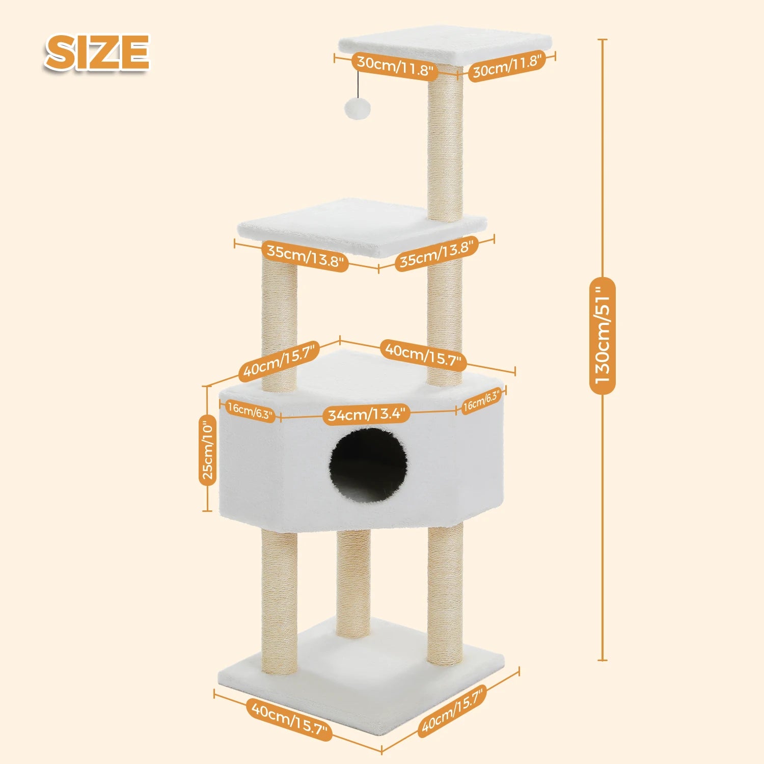 Árbol para Gatos con Juguete | Torre con Cueva, Hamaca, Percha Acolchada y Postes de Sisal