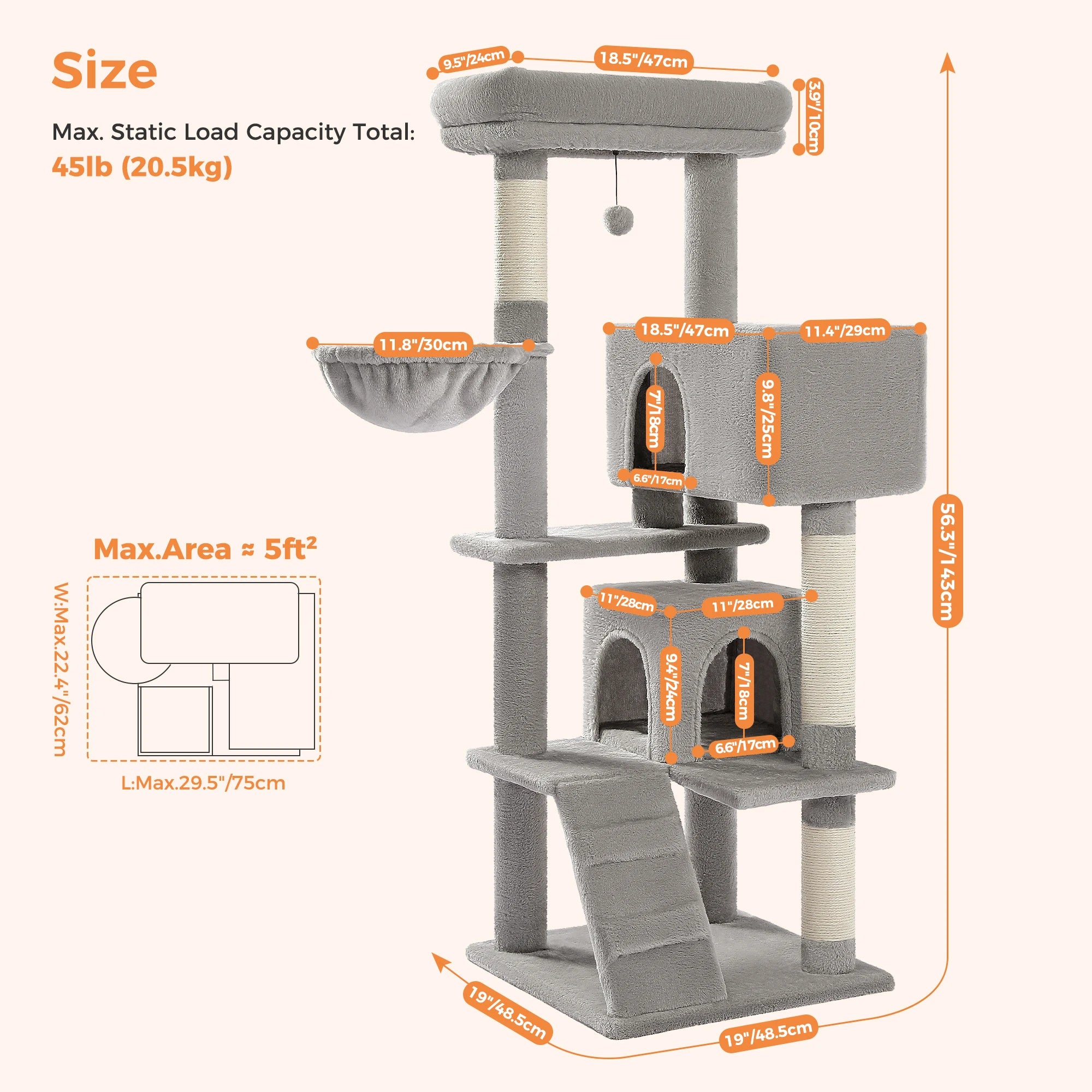 Árbol para Gatos con Juguete | Torre con Cueva, Hamaca, Percha Acolchada y Postes de Sisal