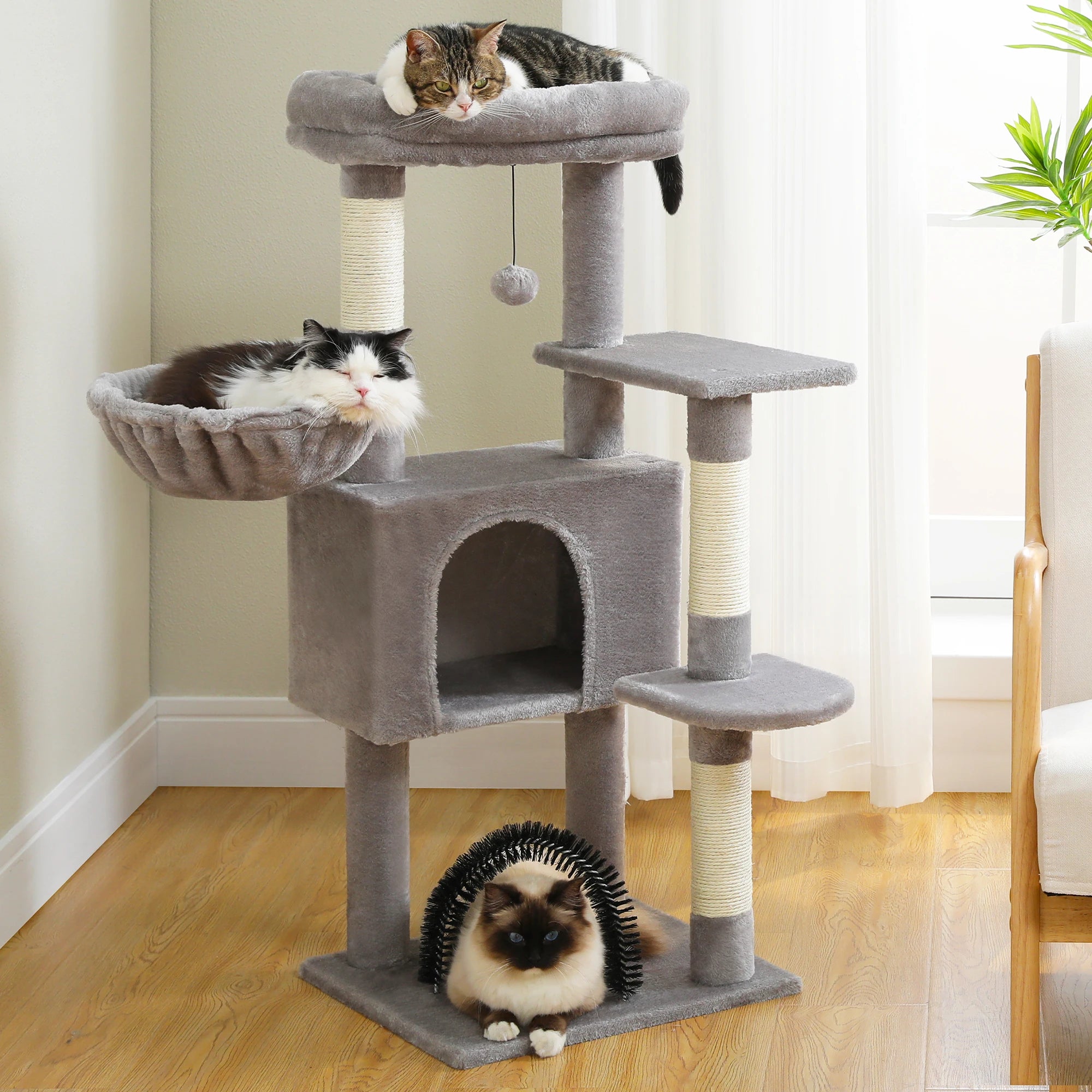 Árbol para Gatos con Juguete | Torre con Cueva, Hamaca, Percha Acolchada y Postes de Sisal