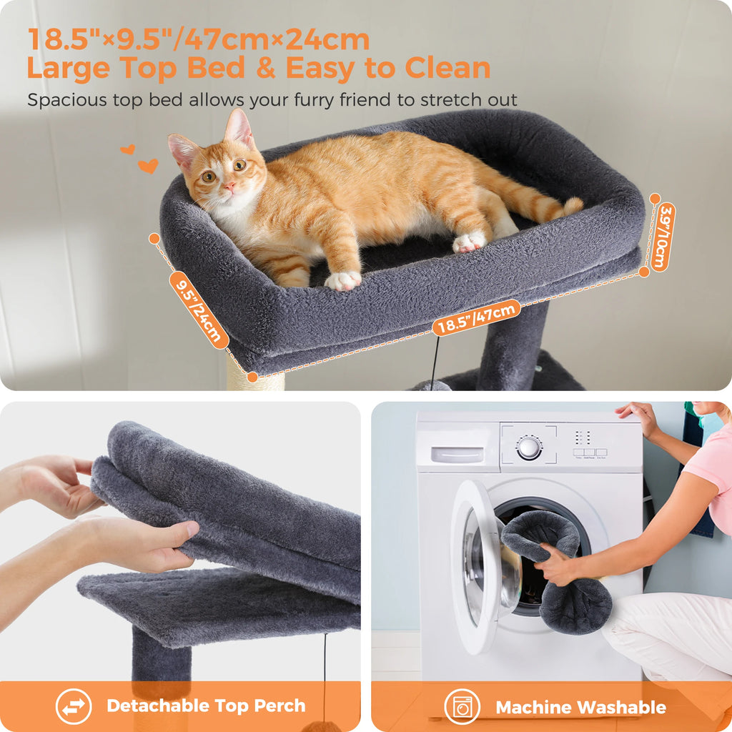 Árbol para Gatos con Juguete | Torre con Cueva, Hamaca, Percha Acolchada y Postes de Sisal