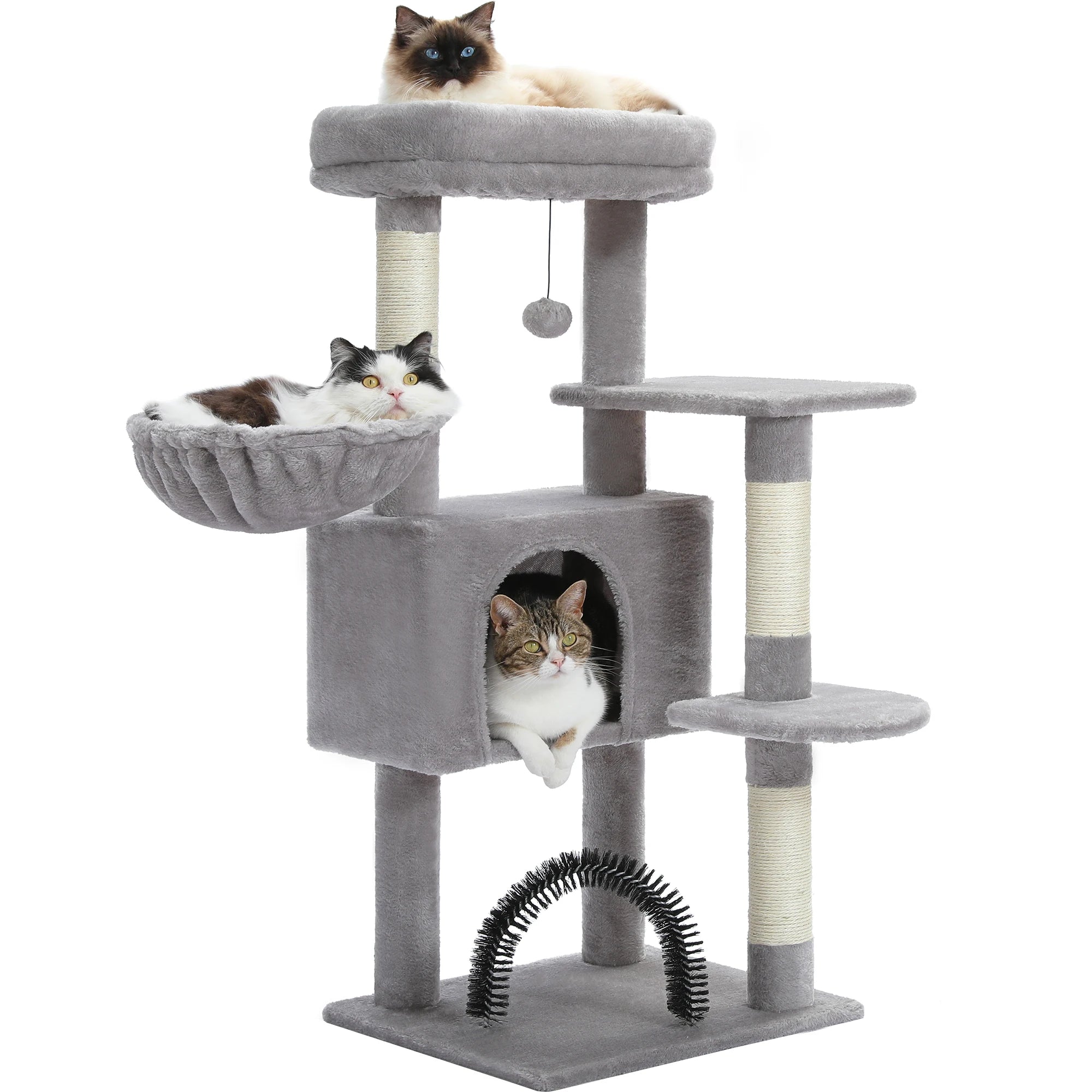 Árbol para Gatos con Juguete | Torre con Cueva, Hamaca, Percha Acolchada y Postes de Sisal
