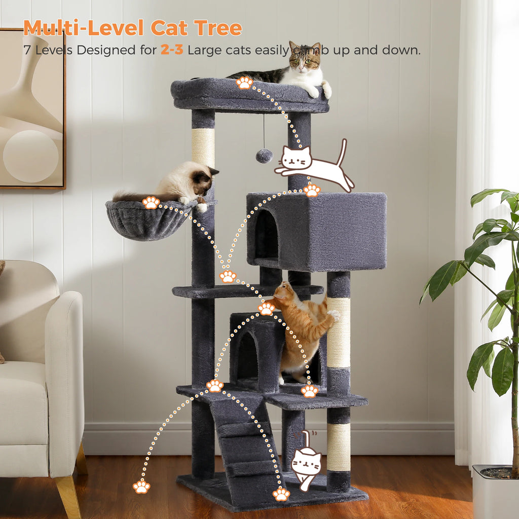 Árbol para Gatos con Juguete | Torre con Cueva, Hamaca, Percha Acolchada y Postes de Sisal