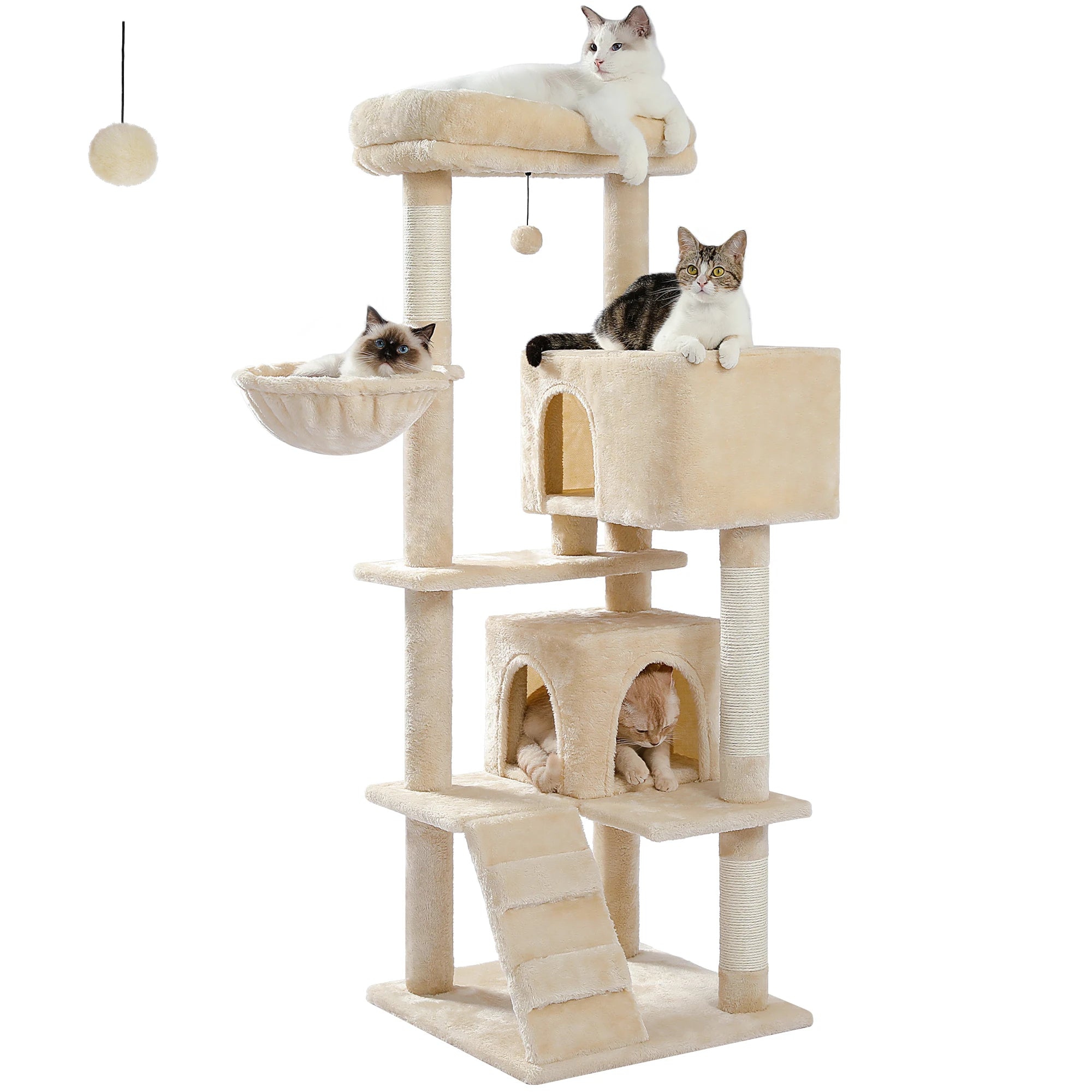 Árbol para Gatos con Juguete | Torre con Cueva, Hamaca, Percha Acolchada y Postes de Sisal