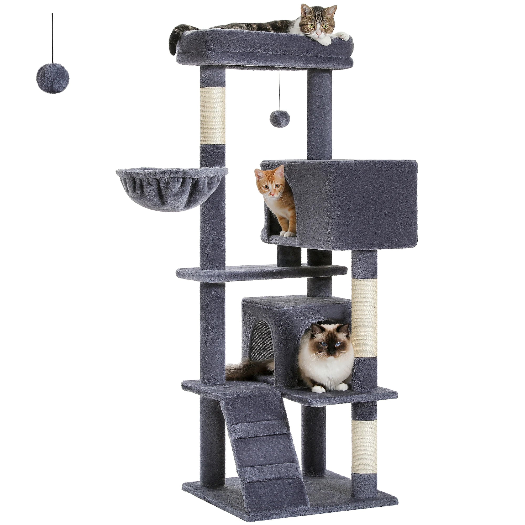 Árbol para Gatos con Juguete | Torre con Cueva, Hamaca, Percha Acolchada y Postes de Sisal
