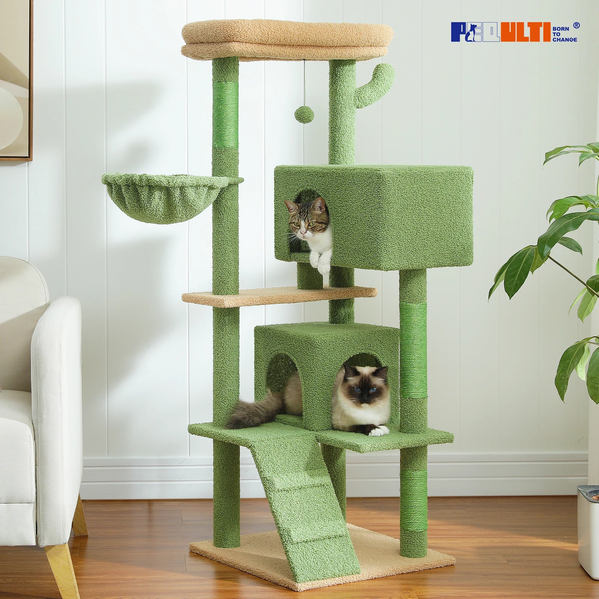 Árbol para Gatos con Juguete | Torre con Cueva, Hamaca, Percha Acolchada y Postes de Sisal