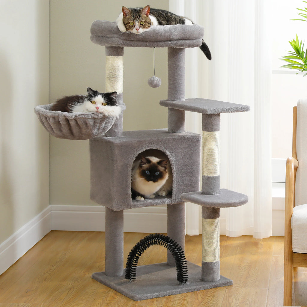 Árbol para Gatos con Juguete | Torre con Cueva, Hamaca, Percha Acolchada y Postes de Sisal