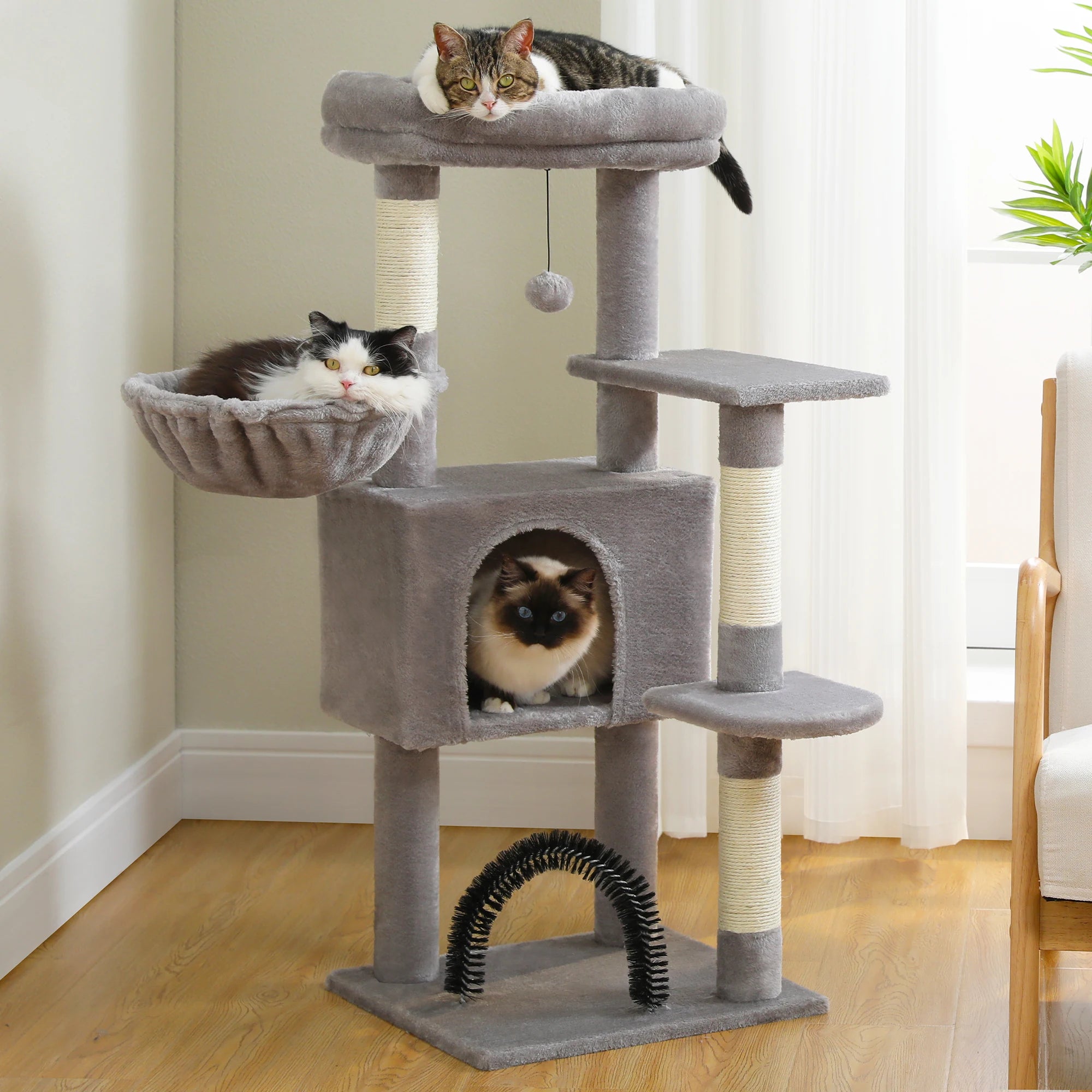Árbol para Gatos con Juguete | Torre con Cueva, Hamaca, Percha Acolchada y Postes de Sisal