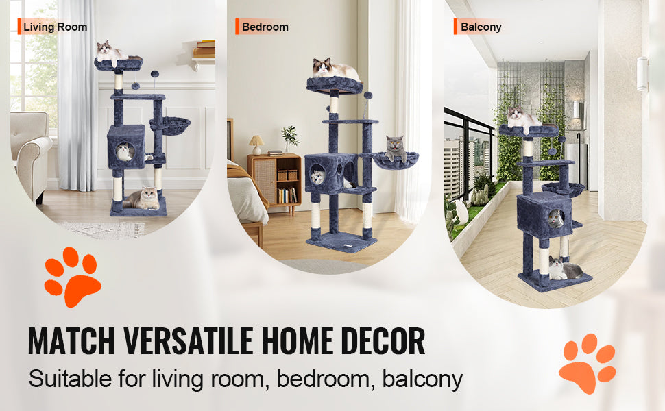 Árbol Rascador SucceBuy para Gatos de Interior | Torre con Cueva, Poste de Sisal, Hamaca y Plataformas - Gris Oscuro