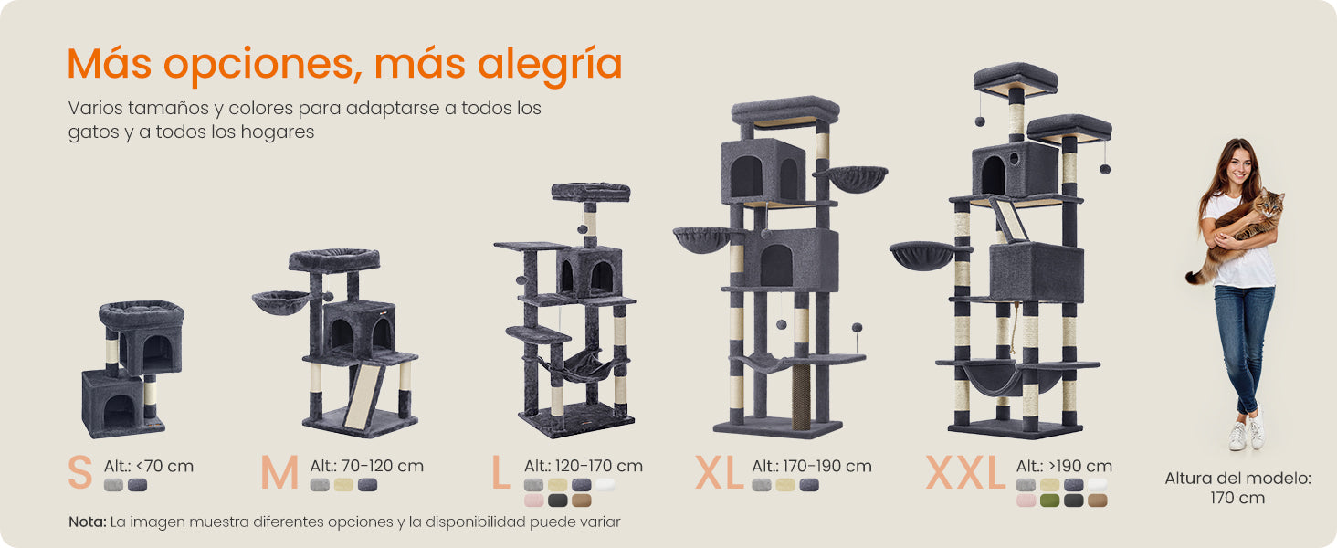 Árbol Rascador para Gatos 143 cm | Torre con Cueva, Rascadores y Perchas – Modelo Feandrea